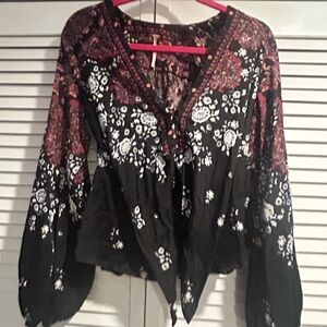 Free People Red Tie Front Peplum Blouse